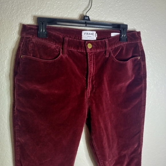 Frame Le High Skinny Velvet Jeans in Pinot Burgundy sz 31 - Picture 3 of 11